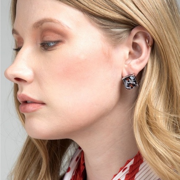 NWT! Glass Faucet Silver Zebra Animal Print Stud Glittering Earrings - Picture 4 of 4